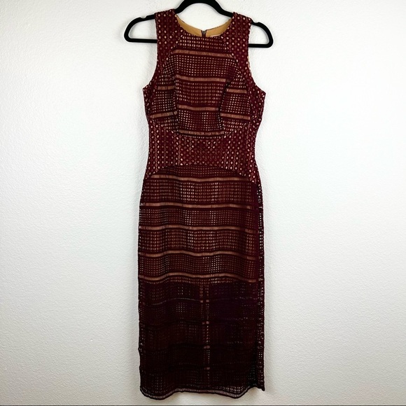 KEEPSAKE Sweet Nothing Burgundy Lace Midi Dress, Size Small - Picture 5 of 9